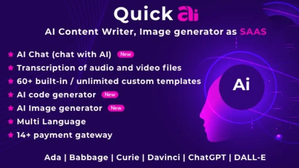 QuickAI OpenAI – ChatGPT – AI Writing Assistant and Content Creator as SaaS v4.1.1 Download